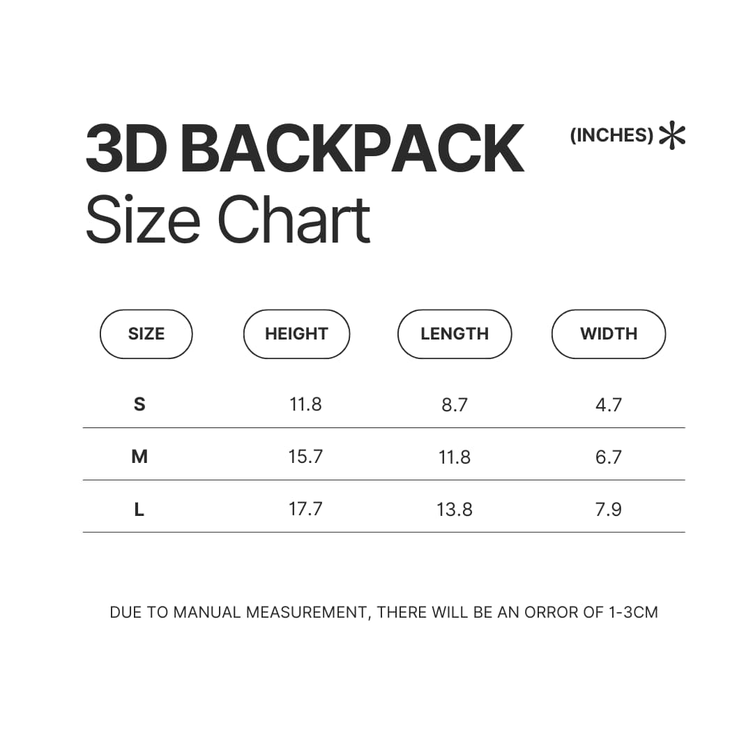 3D Backpack Size Chart - Cheerleading Gifts UK